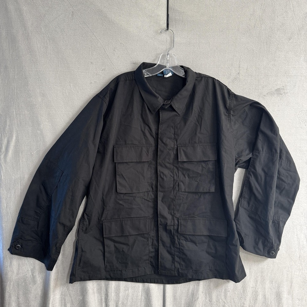 Propper Jacket Mens XL Black‎ Cotton Blend Military Field Button Front Unlined